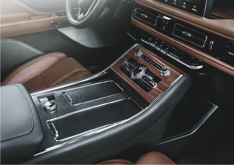 The front center console of a 2023 Lincoln Aviator® SUV is shown | Brinson Lincoln of Athens in Athens TX