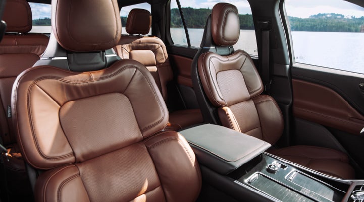 The front row's Perfect Position Seats in a 2024 Lincoln Aviator® Reserve model with Ebony Roast interior | Brinson Lincoln of Athens in Athens TX