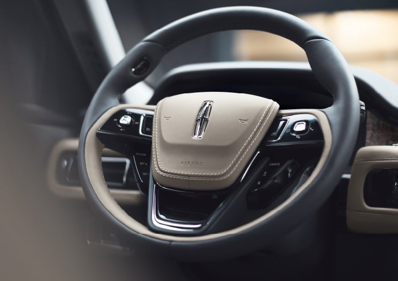 The intuitively placed controls of the steering wheel on a 2024 Lincoln Aviator® SUV | Brinson Lincoln of Athens in Athens TX