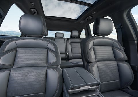 The spacious second row and available panoramic Vista Roof® is shown. | Brinson Lincoln of Athens in Athens TX
